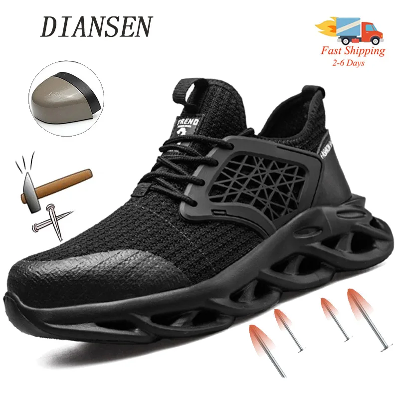 

Diansen Mens Steel Toe Anti-smash Safety Shoes Indestructible Work Boots Lightweight Sneakers Botas De Trabajo Para Hombre Soft