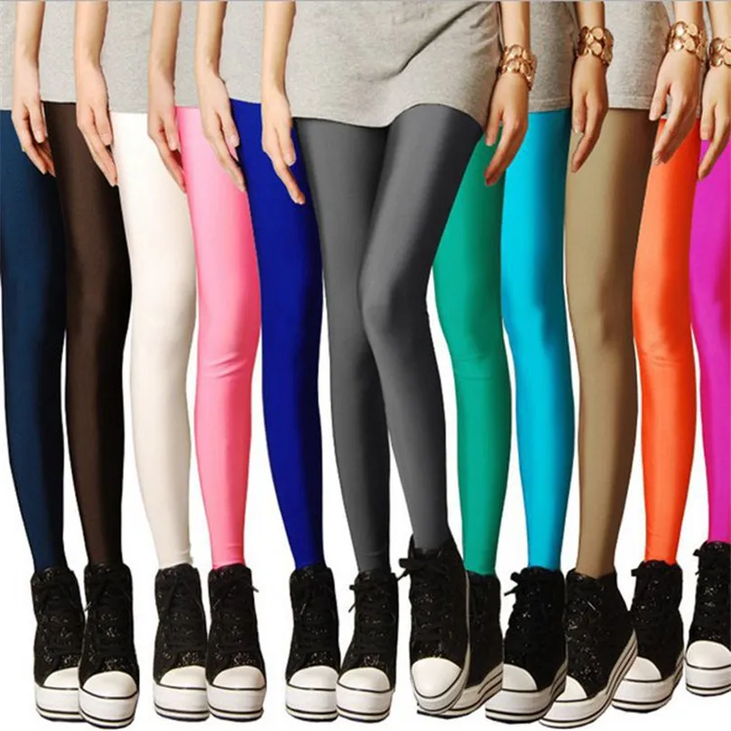 

Женские однотонные брюки, леггинсы, блестящие эластичные повседневные брюки, флуоресцентные брюки из спандекса, яркие трикотажные брюки до...