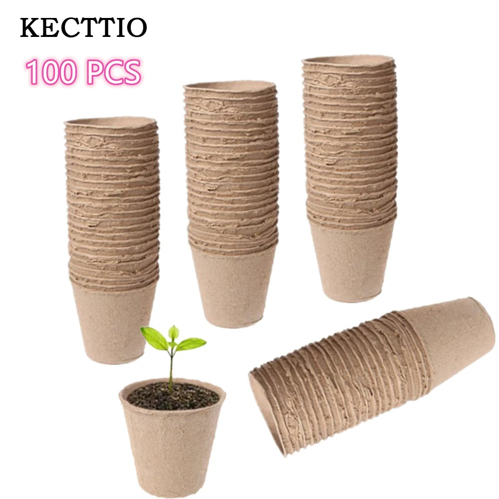 

100Pieces 6cm Environmental protection Garden Round Peat Pots Plant Seedling Starters Cups Nursery Herb Seed Tray Planting Tools