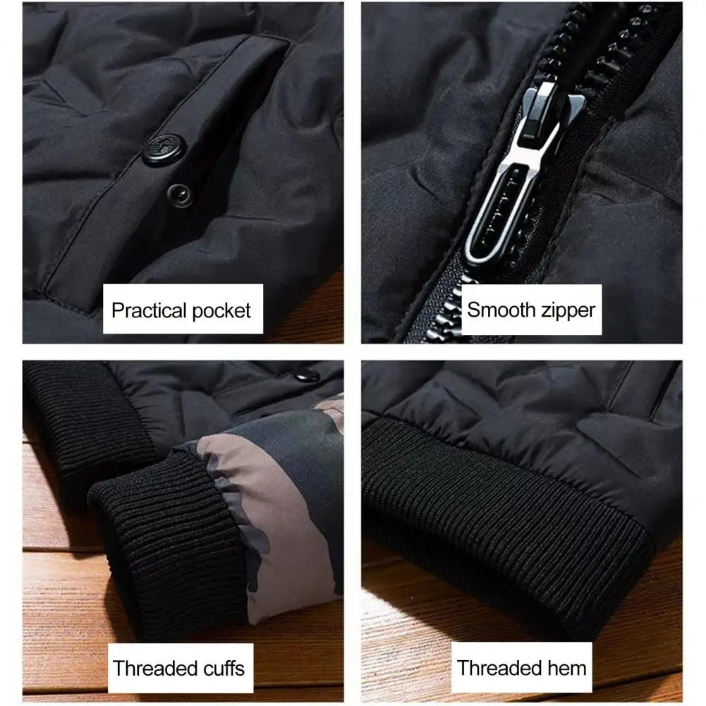 Winter Men Baseball Jacket Camouflage Patchwork Stand Collar Japanese Style Slim Fit Cotton Padded Outwear Coat Streetwear