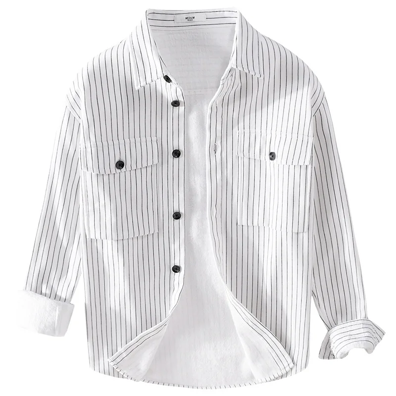 

Осенне-зимние мужские полосатые рубашки, бархатная Толстая рубашка для мужчин, красивая Повседневная теплая хлопковая Мужская рубашка с дл...