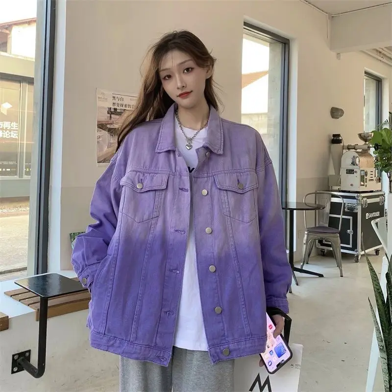 

2023 Spring Autumn Women New Fashion Tie Dyed Denim Jacket Female Loose Gradient Overcoats Ladies Oversized Jeans Coats G279