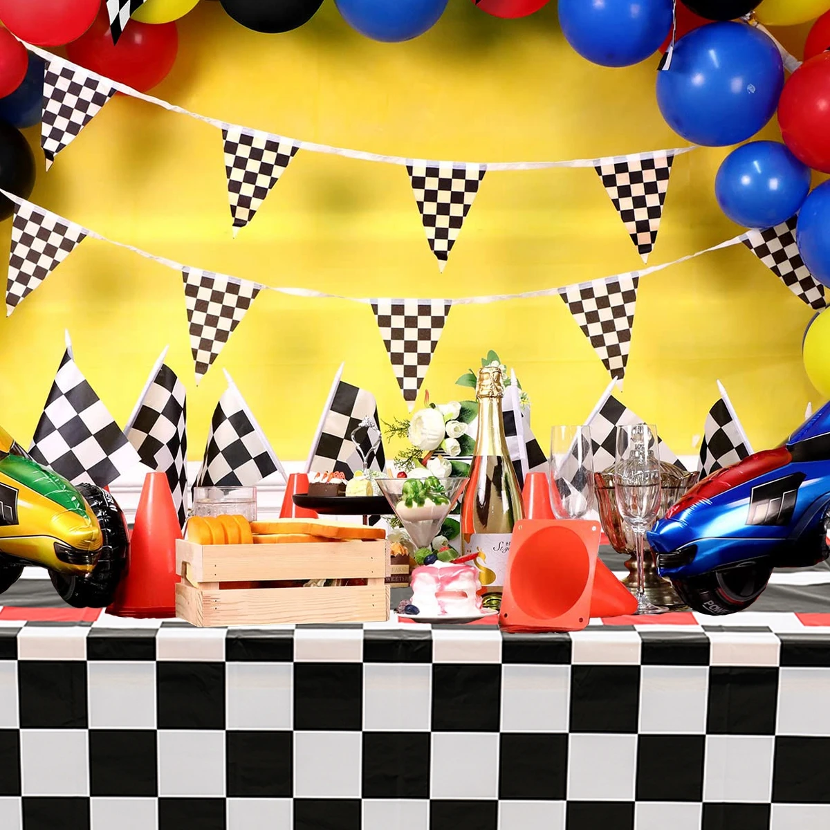 Гоночный автомобиль клетчатая скатерть спортивные аксессуары украшение
