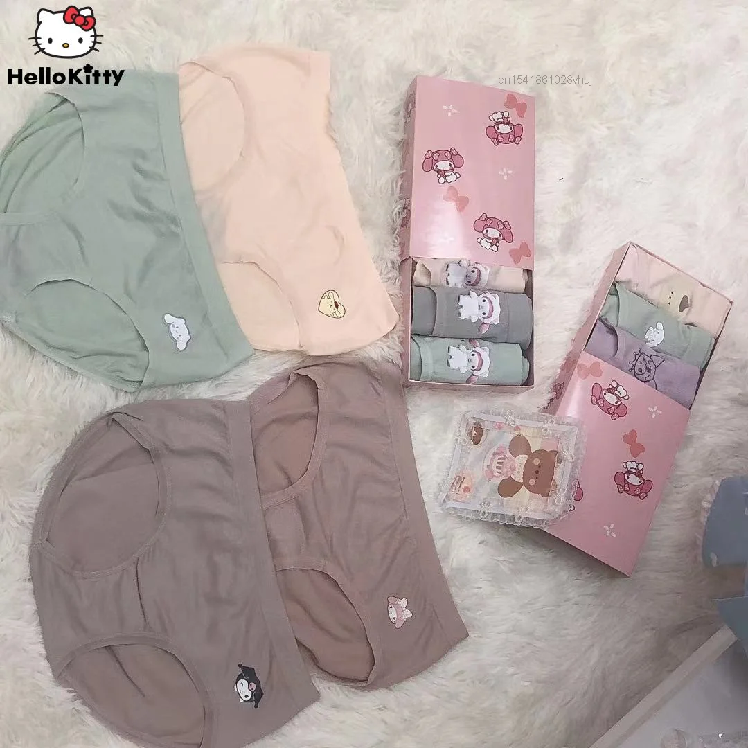 

4pcs Sanrio Kuromi Melody Cinnamoroll Pompom Purin Print Boutique Underwear Female Traceless Cotton Crotch Antibacterial Briefs