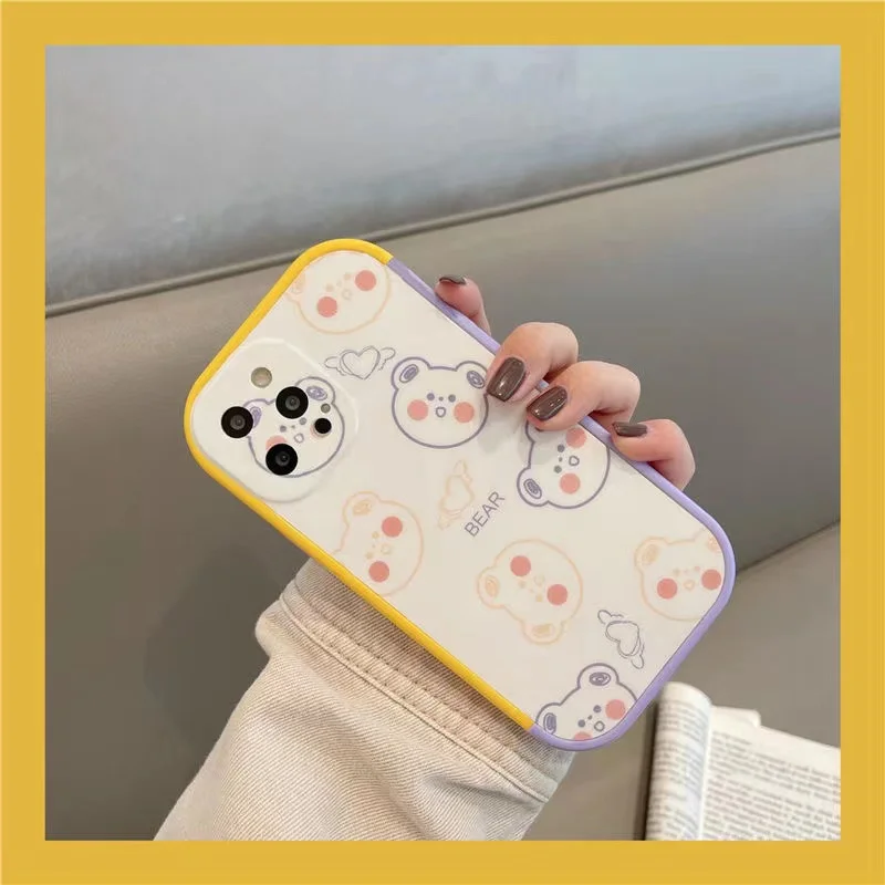 Белый чехол для телефона с мультяшным милым улыбающимся медведем iPhone 12 13 11 Pro Max X XR