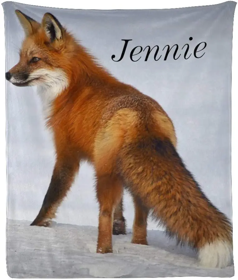 

Custom Blanket with Name Text,Personalized Animal Fox Super Soft Fleece Throw Blanket for Couch Sofa Bed (50 X 60 inches)