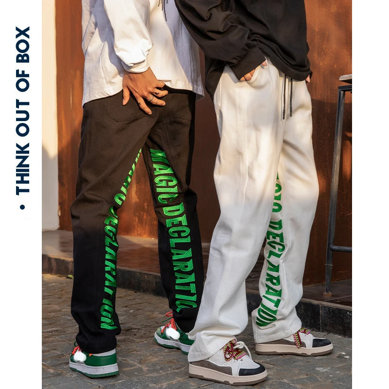 Men's Sweatpants Embroidery Y2K Clothes Casual Wide Leg Pants Jeansy Straight Trousers Skinny Streetwear Gothic Jeans For Men