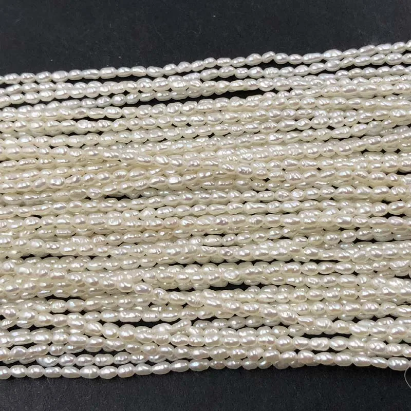 

ELEISPL For 10 Strands 2mm Small Beads Rice White Freshwater Pearls Loose Beads Strings #1061