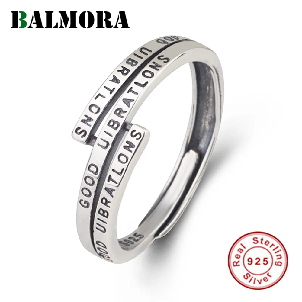 

BALMORA S925 Sterling Silver Vintage Letter Rings For Men Women Retro Punk Hip Hop Adjustable Fingers Ring Jewelry Gift