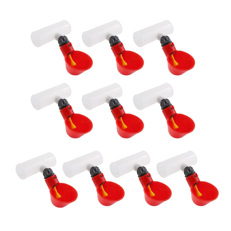 Chicken Drinking Cup 10 Pieces Automatic Drinker Red Plastic Duck Bird Quail Pigeon Hen Bowl