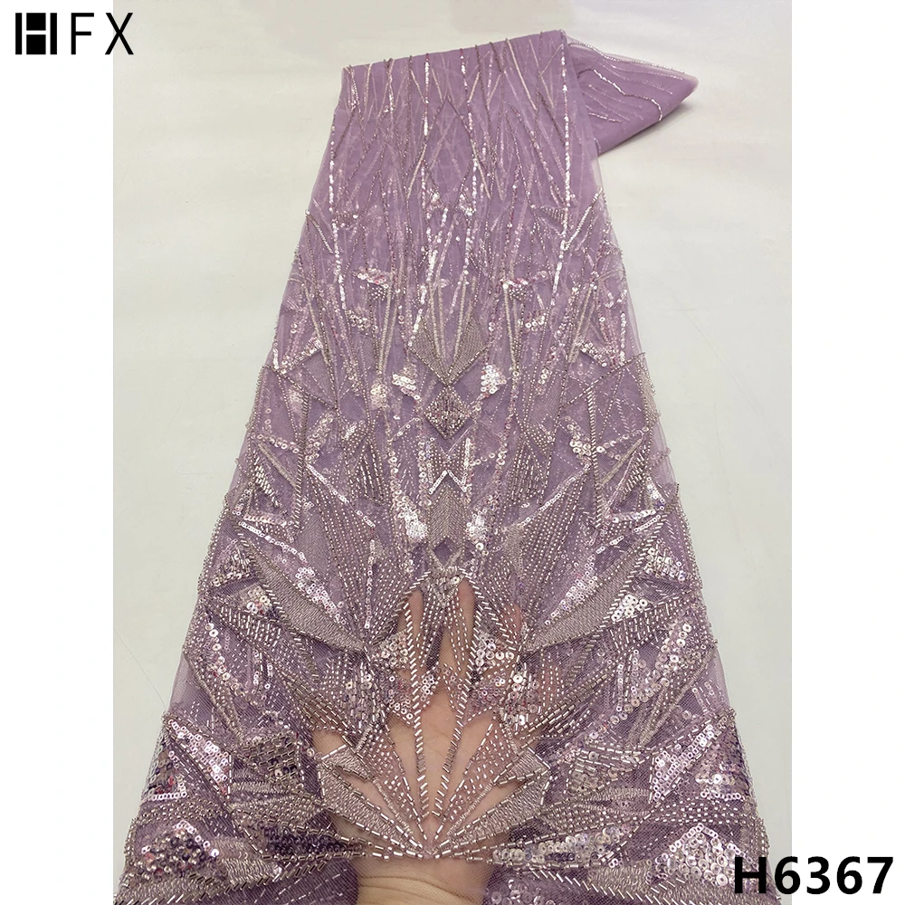 

HFX lilac 2022 последние французские Блестки из бисера кружевная ткань нигерийский высококачественный Тюль африканская кружевная ткань для свад...