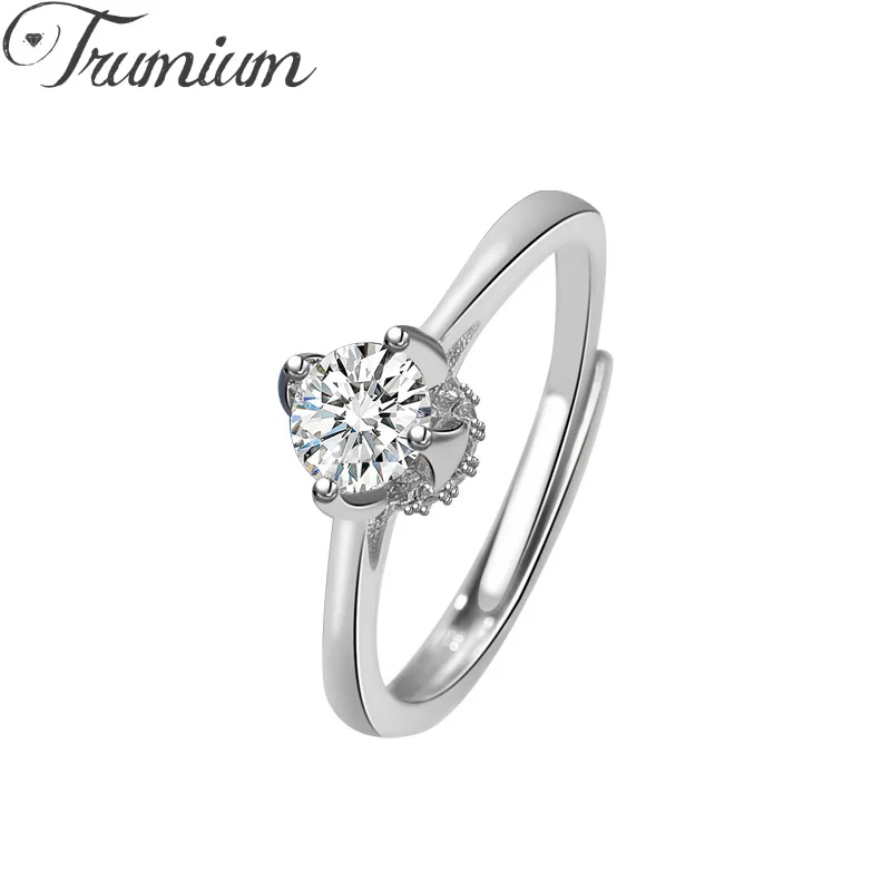 

Trumium S925 Sterling Silver jewelry Rings for Women Trendy temperament Sparking Diamond Zircon Wedding Promise Bands Adjustable