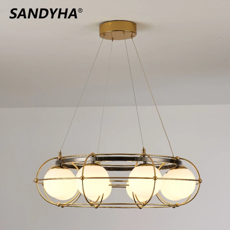 

SANDYHA Modern Minimalist Glass Ball Fashion Chandeliers Nordic Creative Led Lamps for Living Dining Room Pendant Light Fixtures