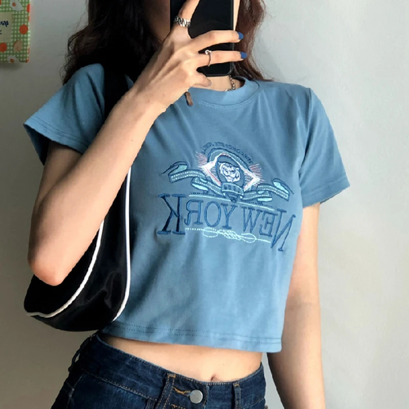

Fashion Girls Cartoon New York Letter T-shirt Streetwear Harajuku Punk Top Ulzzang Vintage Summer Women Short Sleeve T-shirt