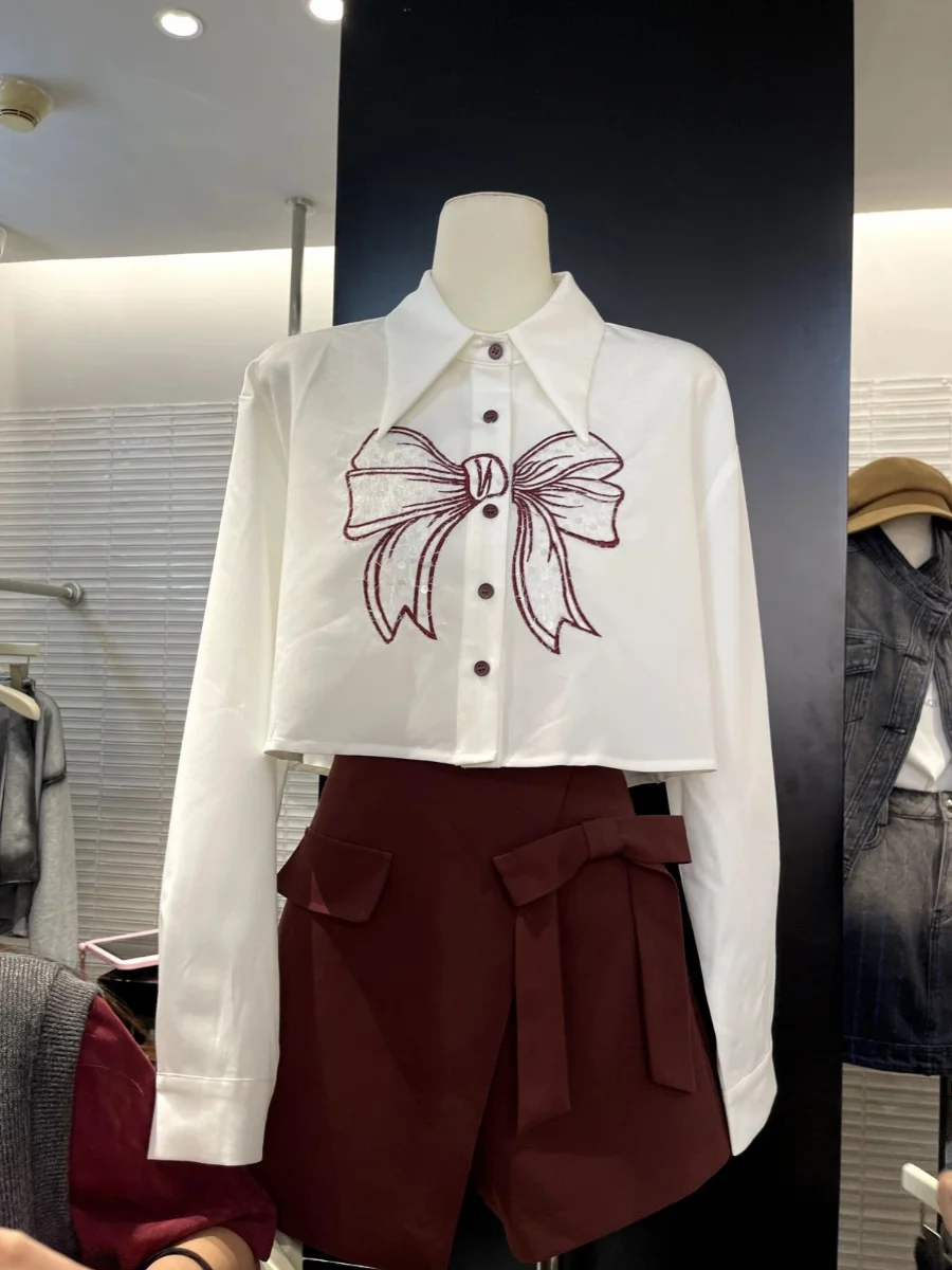 Новинка 2024 милая женская рубашка с вышивкой и блестками на раннюю осень изящный