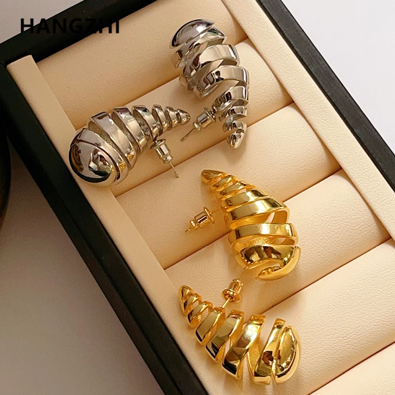 

New Design Hollowed Out Screw Water Drop Smooth Gold Color Metal Earring for Women Personality Fashion 2023 Trendy HangZhi