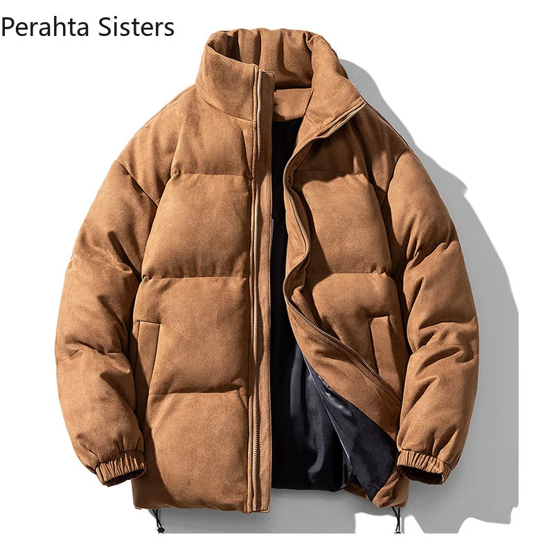 

Парка мужская замшевая, хлопковая одежда в стиле ретро, теплая уличная одежда с воротником-стойкой, однотонное зимнее пальто на молнии