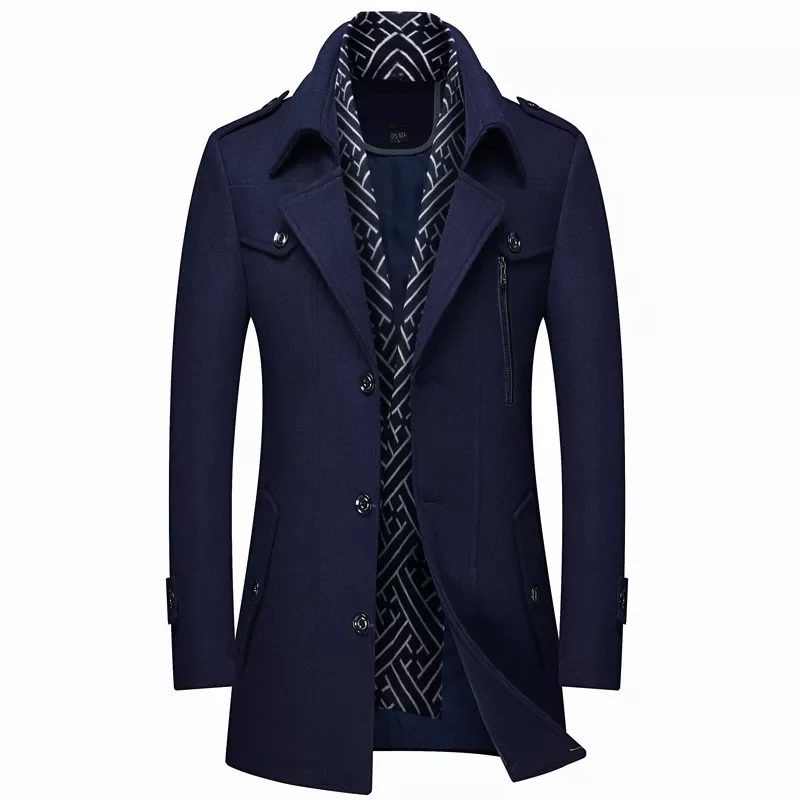 2022NEW Size 5XL  Men's Scarf Collar Wool Coat 2020 Winter New Fashion Business Thick and Warm Male Brand Overcoat Navy Coff