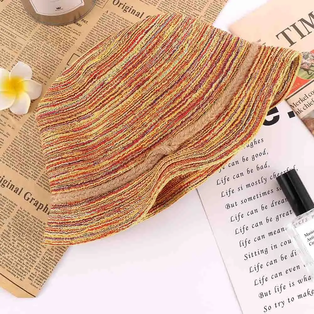 

HOT Fashion Colorful Lady Panama Striped Foldable Straw Hat Summer Beach Sun