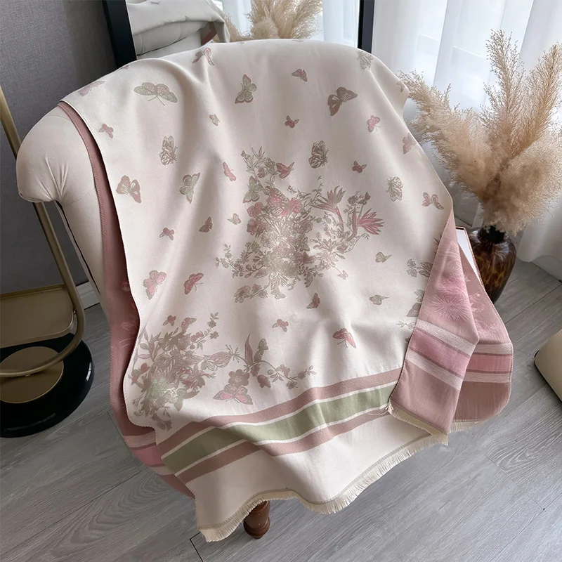 Элегантный Шарф Из Пашмины 2024 Модная Утолщенная Двусторонняя Жаккардовая