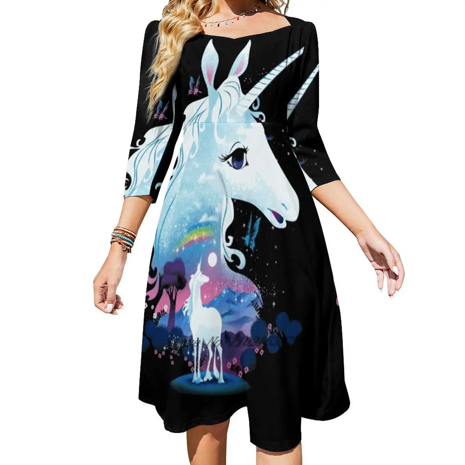 Свободное карманное платье Волшебный лес с принтом платья короткими рукавами