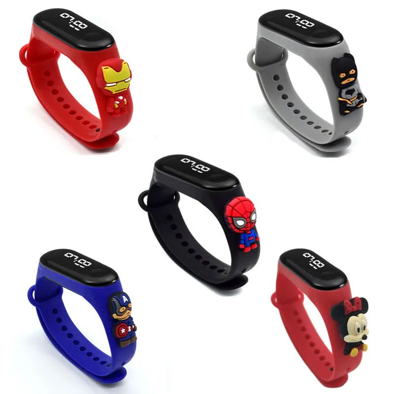 Marvel Batman SpiderMan Iron Man Action Figure Toys Anime Children Boy And Girls Touch Watch Waterproof Led Sports Watch Gifts