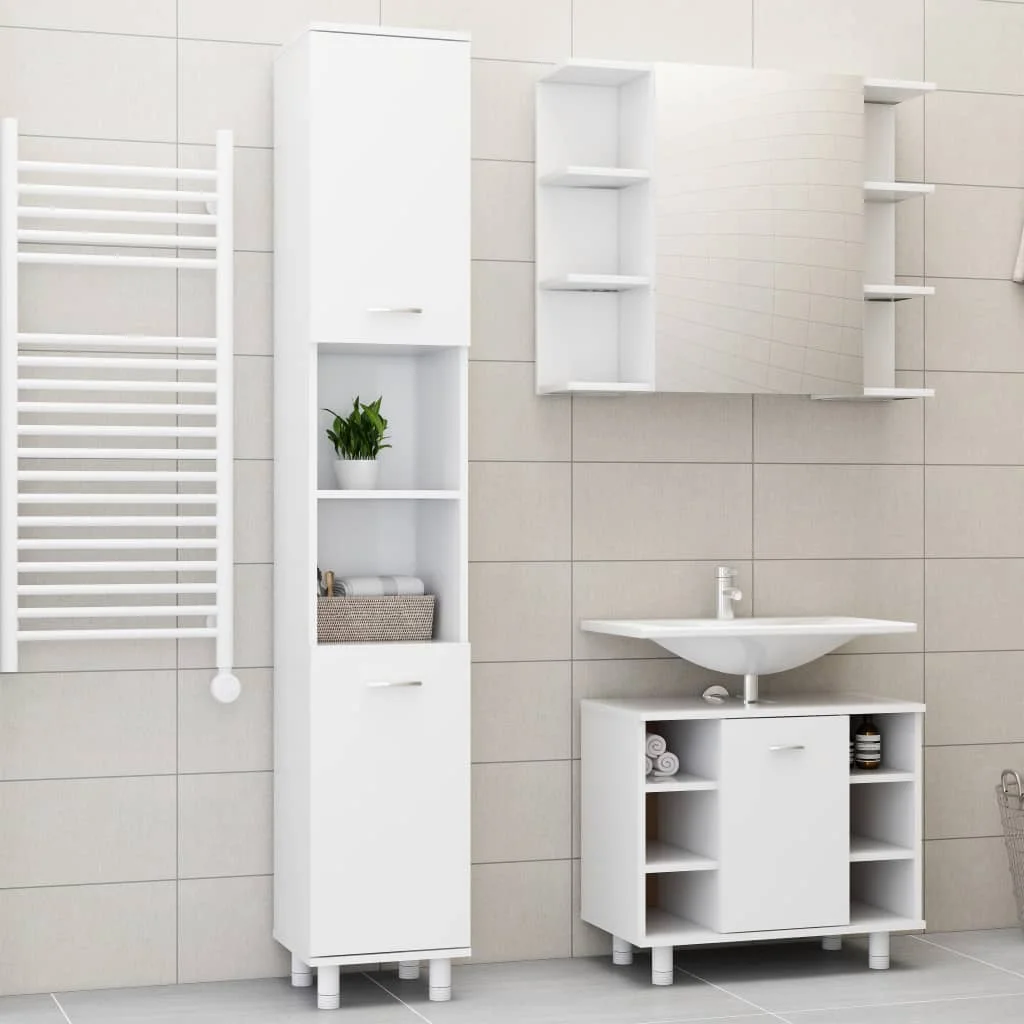 

3 Piece Bathroom Furniture Set, Chipboard Bathroom Cabinet, Bathroom Furntain White