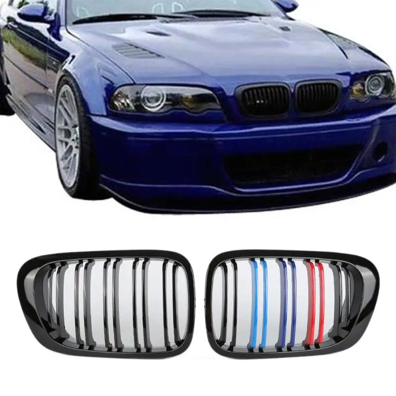 

Аксессуары для BMW E46 318I 320I 325I 330I 98-02, пара передних широких радиаторов M-Tri, глянцевая черная радиаторная решетка, передний бампер, двойные план...