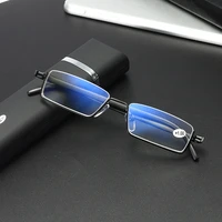 metal anti blue light reading glasses men half frame prescription eyeglasses male tr90 stainless steel eyewear with case