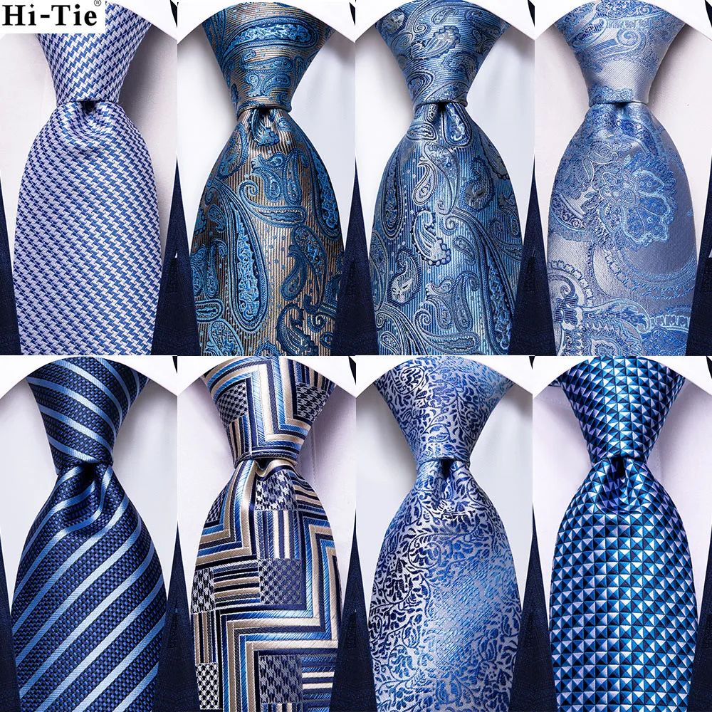 

Light Blue Floral Striped Fashion Designer Silk Wedding Tie For Men Handky Cufflink Mens Necktie Business Party Dropship Hi-Tie