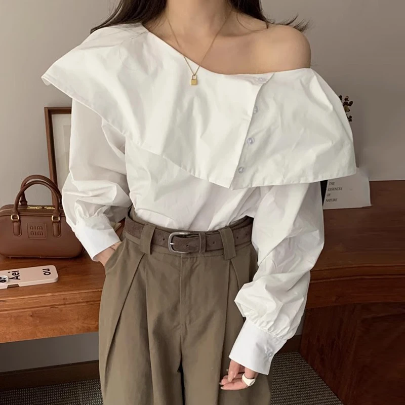 Блузка женская с открытым плечом элегантная рубашка в полоску тонкими краями Топ