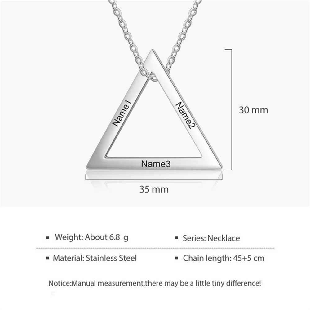 Couples Custom Necklace Stainless Steel Triangle Pendant Personalized Carved Name Necklace Jewelry Gift For Home Customization
