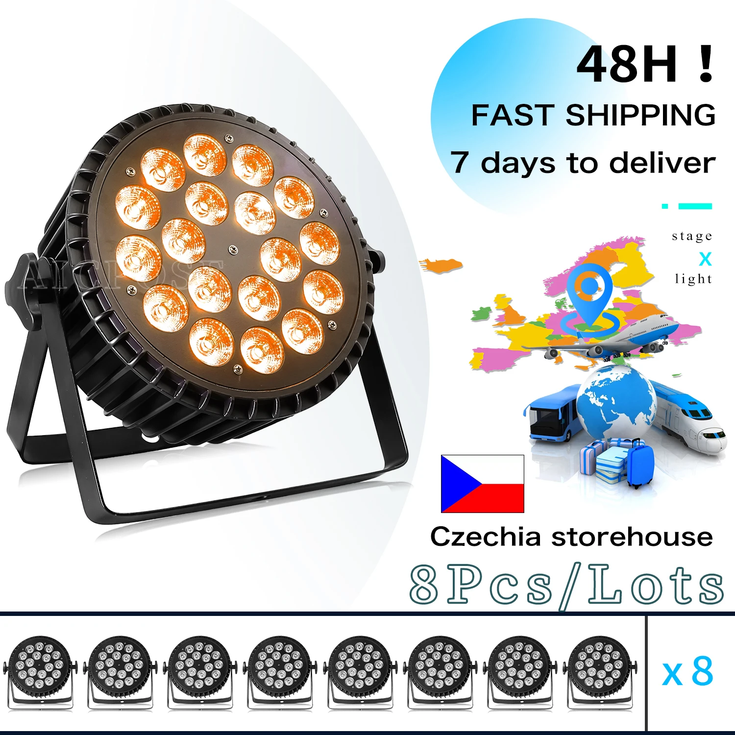 

8 шт./партия, алюминиевые светодиодные ламсветильник DMX512, 18x12 Вт