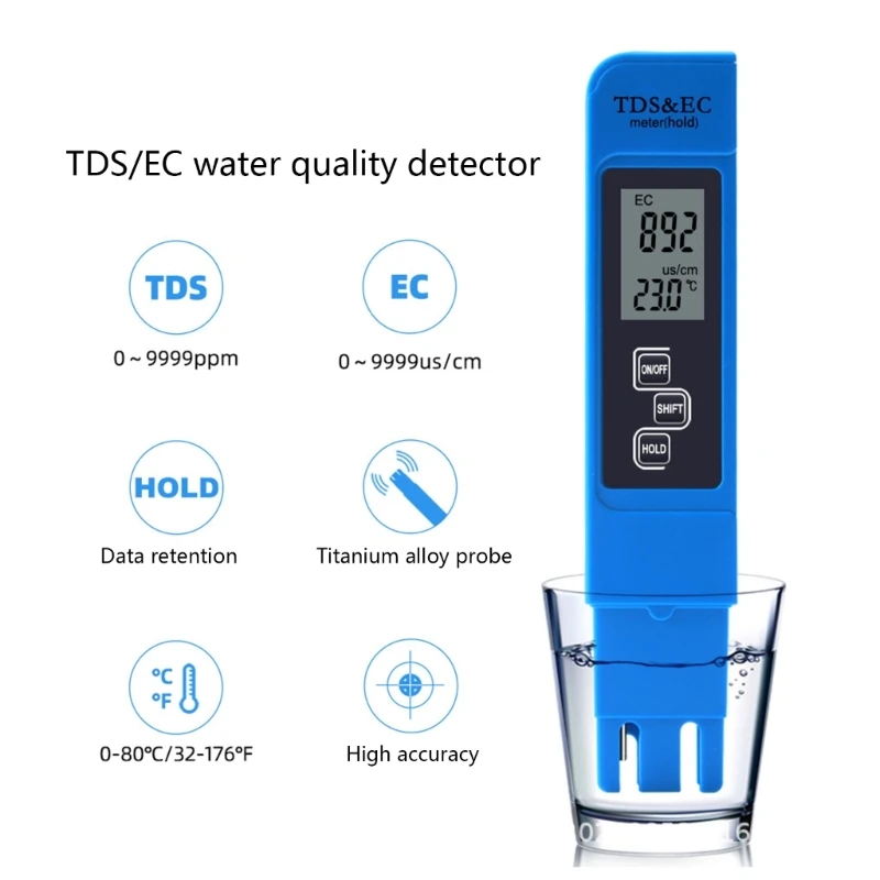 

High Accuracy 3-in-1 Digital-Water Quality Tester EC/TDS/Temp Meter Multi-purpose Water Analyzer Monitor- with Data Hold