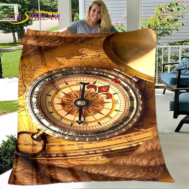 Винтажное мягкое плюшевое одеяло в стиле ретро с компасом Карта мира плед