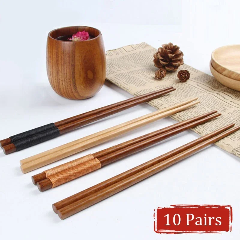 

2023 New 10 pair Handmade Japanese Natural Chestnut Wood Sushi Chopsticks Set Value Gift Sushi Chinese Food Tie Line