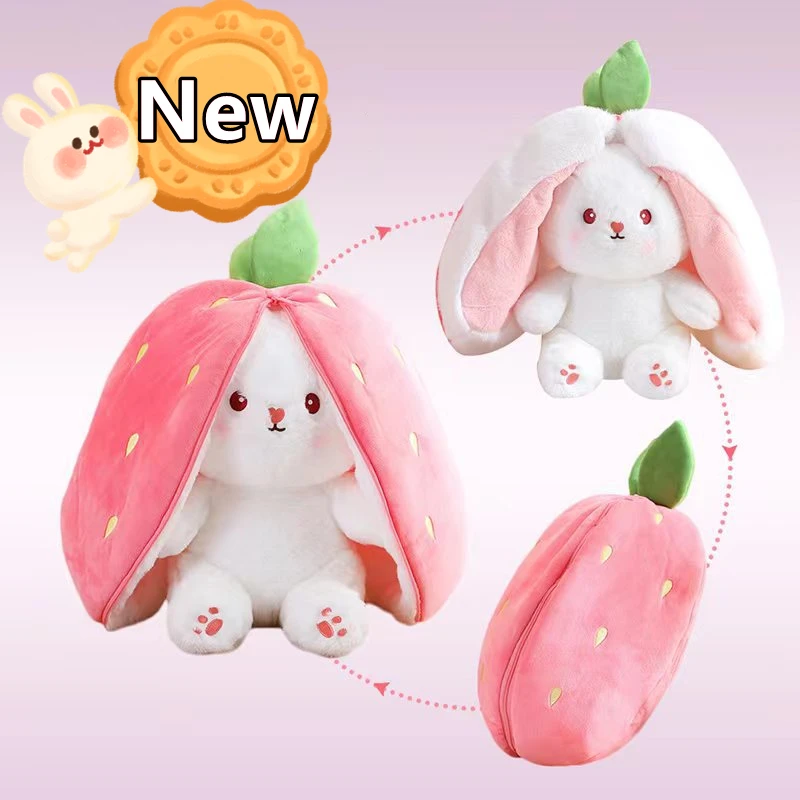 

Newest Creative Funny Doll Carrot Rabbit Plush Toy Stuffed Soft Bunny Hiding in Strawberry Bag Toys for Kids Girls Birthday Gift