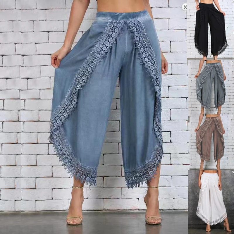 

2022 Ladies Fashion Pants Trousers Lace Beach Light Ladies Summer Pants Loose Harem Sweatpants