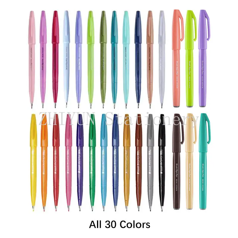 30 Colors Japan Pentel Touch Brush Sign Pens Fude Pen Soft F