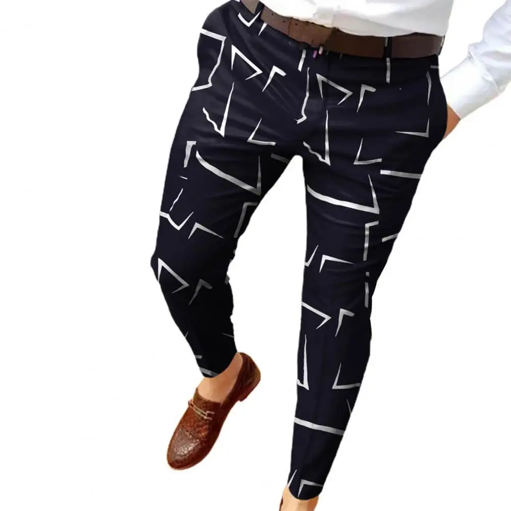 

Bottoms Stylish Thin Pockets Suit Pants Summer Business Trousers Abstract Print for Party