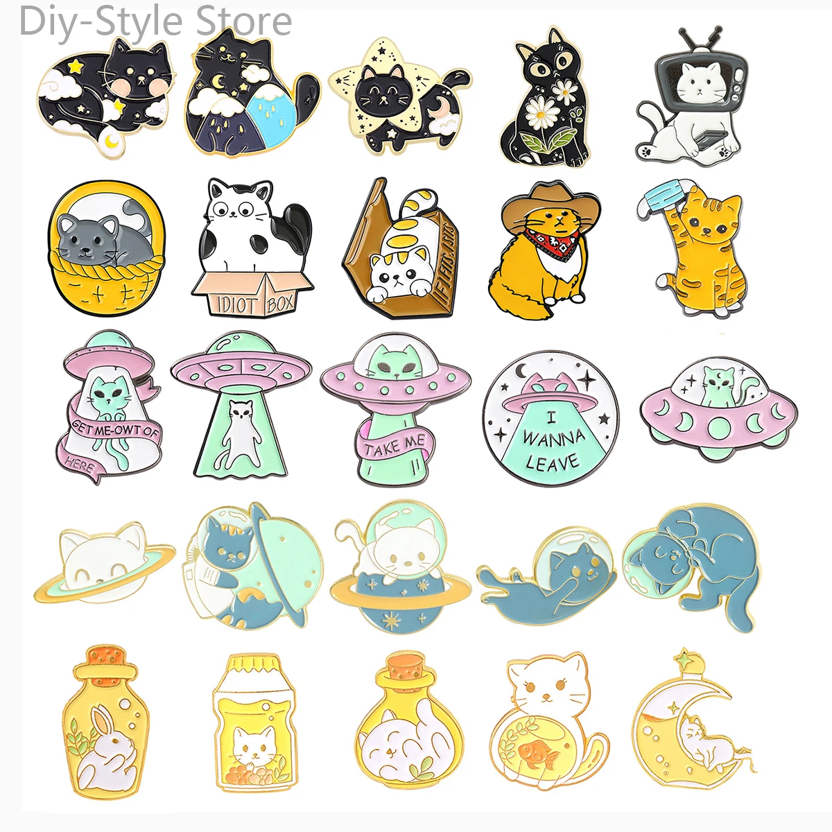 

Cartoon Cute Cat Brooch UFO Cat Planet Cat Box Cat Bottle Cat Enamel Alloy Clothing Accessories Backpack Brooch Badge Lapel Pin