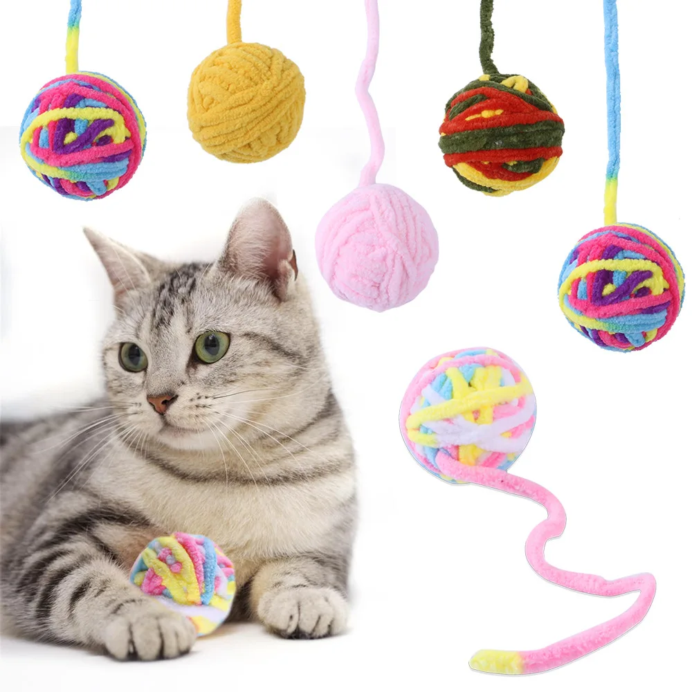 

Funny Cats Plush Toy Woolen Fleece Ball Kittens Teething Ball Interactive Chewing Rattles Cat Interactive Products For Pet Gifts