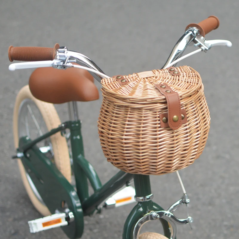 

Retro Children's Bicycle Basket Car Storage Car with Cover Vegetable Basket Car Handle Front Basket