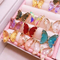 color crystal butterfly pendant necklace womens fashion alloy glass copper o chain necklace korean party jewelry