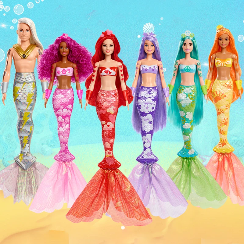 

Barbie Color Reveal Mermaid Doll with 7 Unboxing Surprises Sand & Sun Series Beach Look Boneca Makeup Barbie Toy Birhday Gift