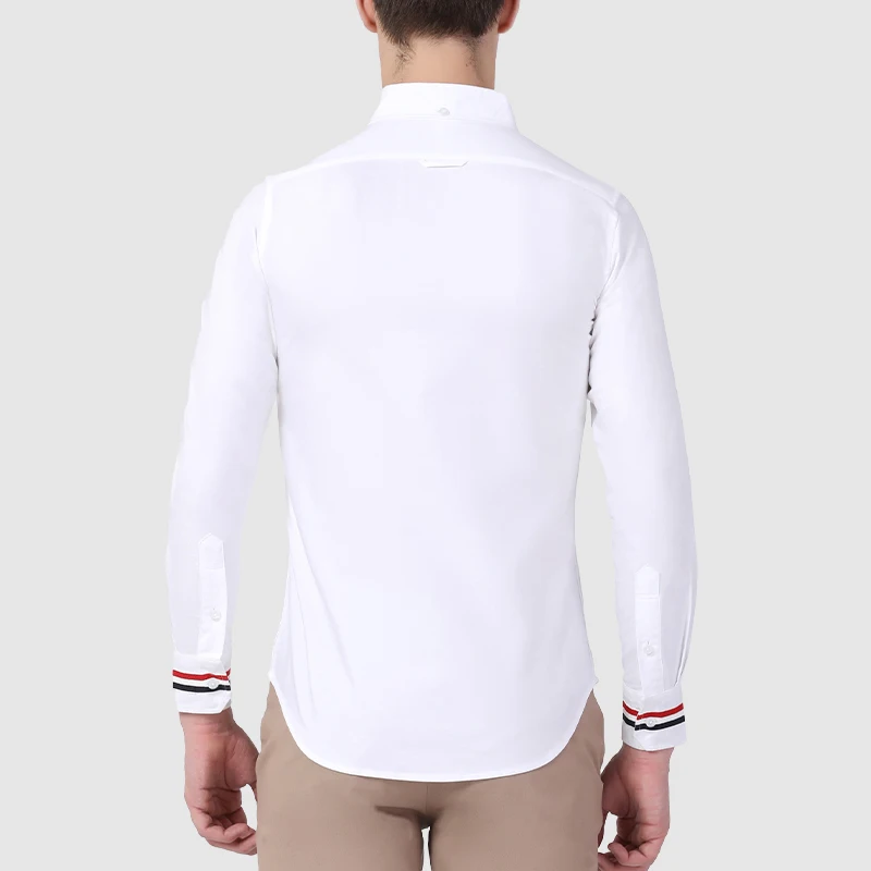TB THOM Men's Shirt White Fashion Top Brand Striped Cuffs Slim Casual Oxford Fine Cotton Long Sleeve High Quality Women's Shirts