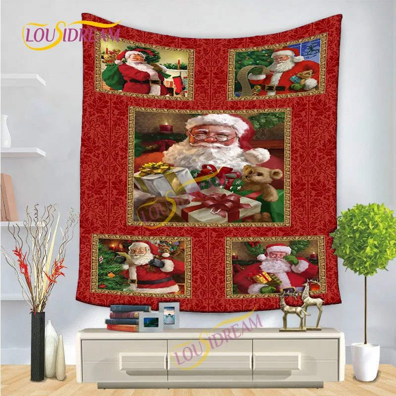 

Psychedelic christmas tapestry wall hanging art home bedroom decorative sheets beach blanket santa claus tablecloth wall hanging