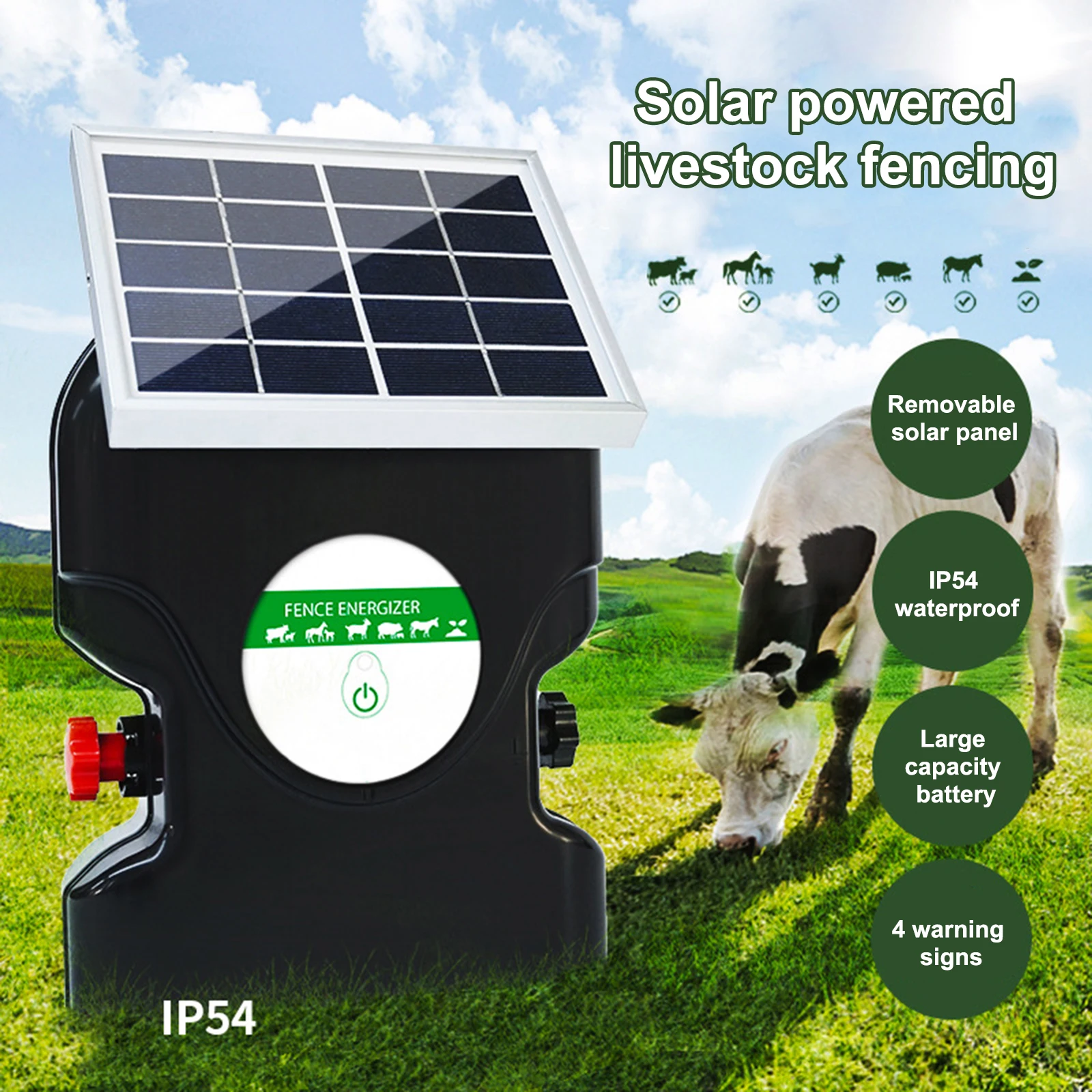 

Solar Electric Fence Energizer 0.3 Joule Farm Fence Voltage Booster Cattle Horses Sheep Electric Fence Accessories