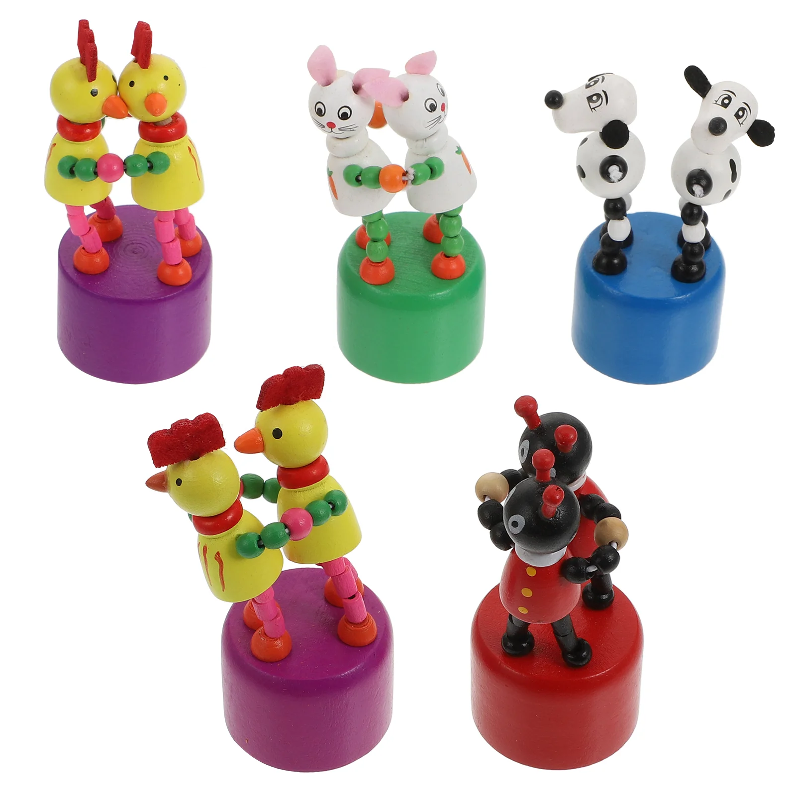 

5 PCS Rocking Animal Toys Adorable Thumb Kids Educational Movable Creative Wooden Wooden Animals Toy Child