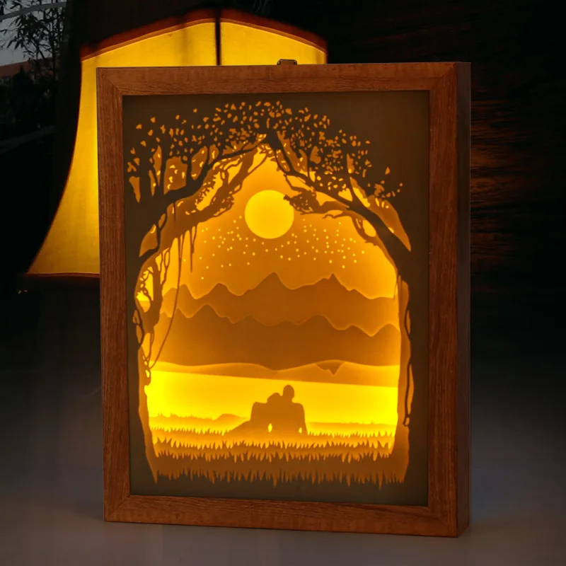 3D Light Shadow Paper Carving Lamp Bedroom Atmosphere Decorative Lamp Novelty Lighting Valentine's Day Children's Birthday Gift